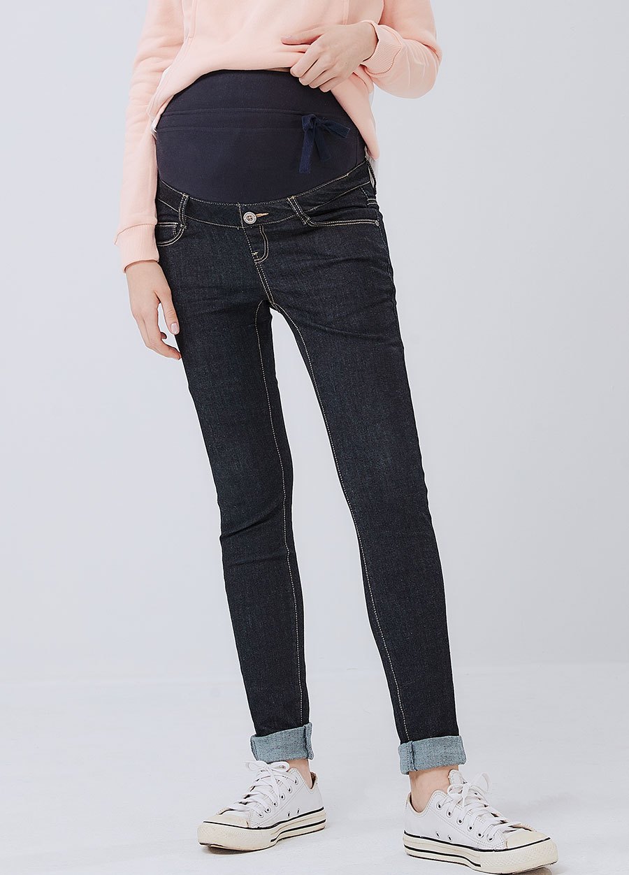 孕期彈力修身牛仔褲