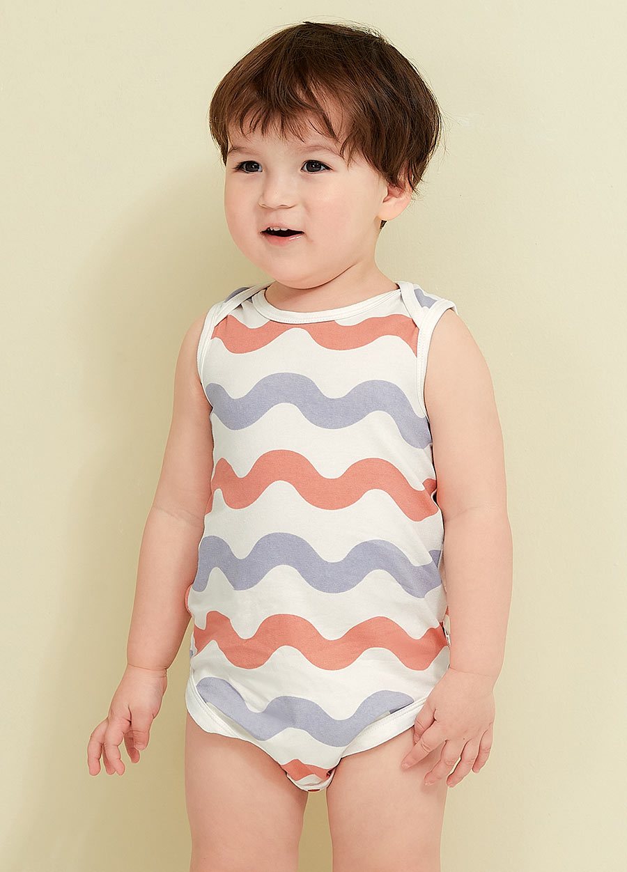 BABY Q彈棉質無袖包屁衣(2入)-點點/水波紋