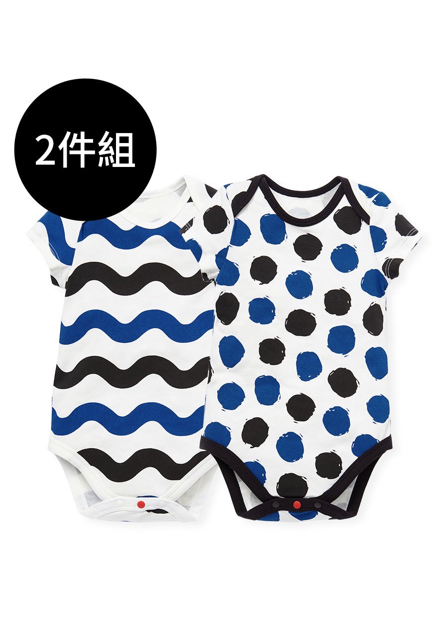 BABY Q彈棉質包屁衣(2入)-點點/水波紋