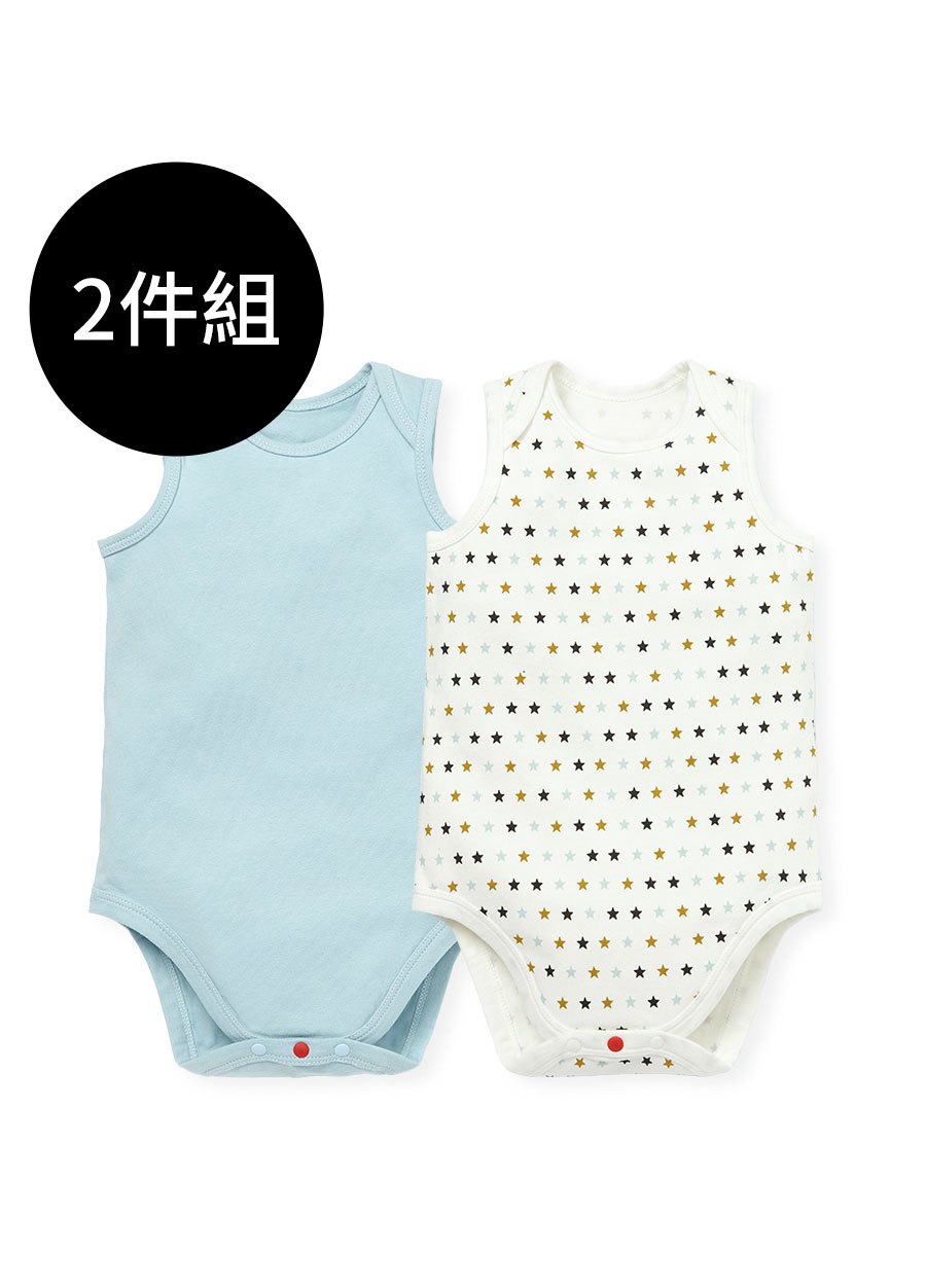 BABY Q彈棉質無袖包屁衣(2入)-星星