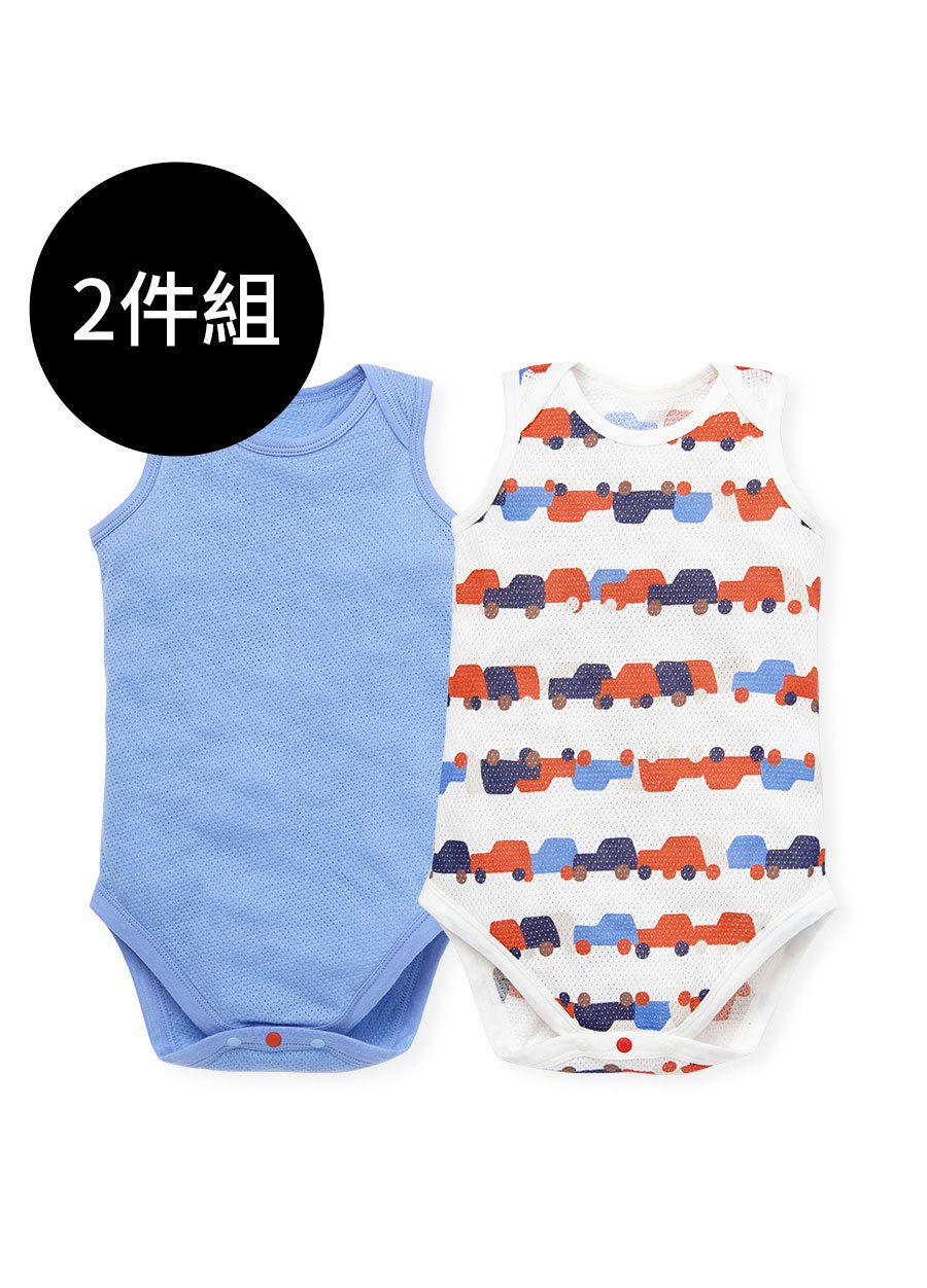 BABY純棉網眼無袖包屁衣(2入)-車車