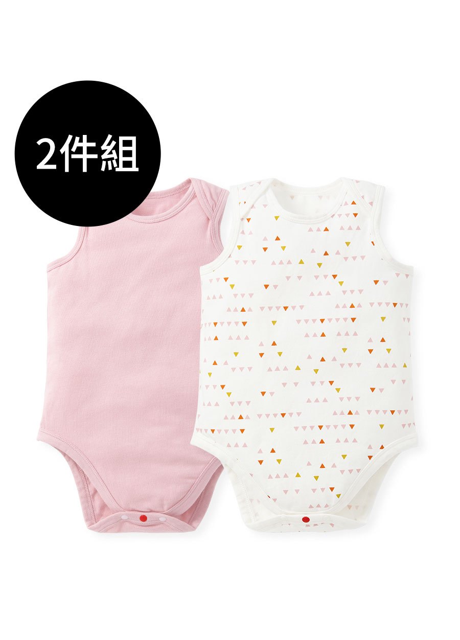 BABY Q彈棉質無袖包屁衣(2入)-幾何三角