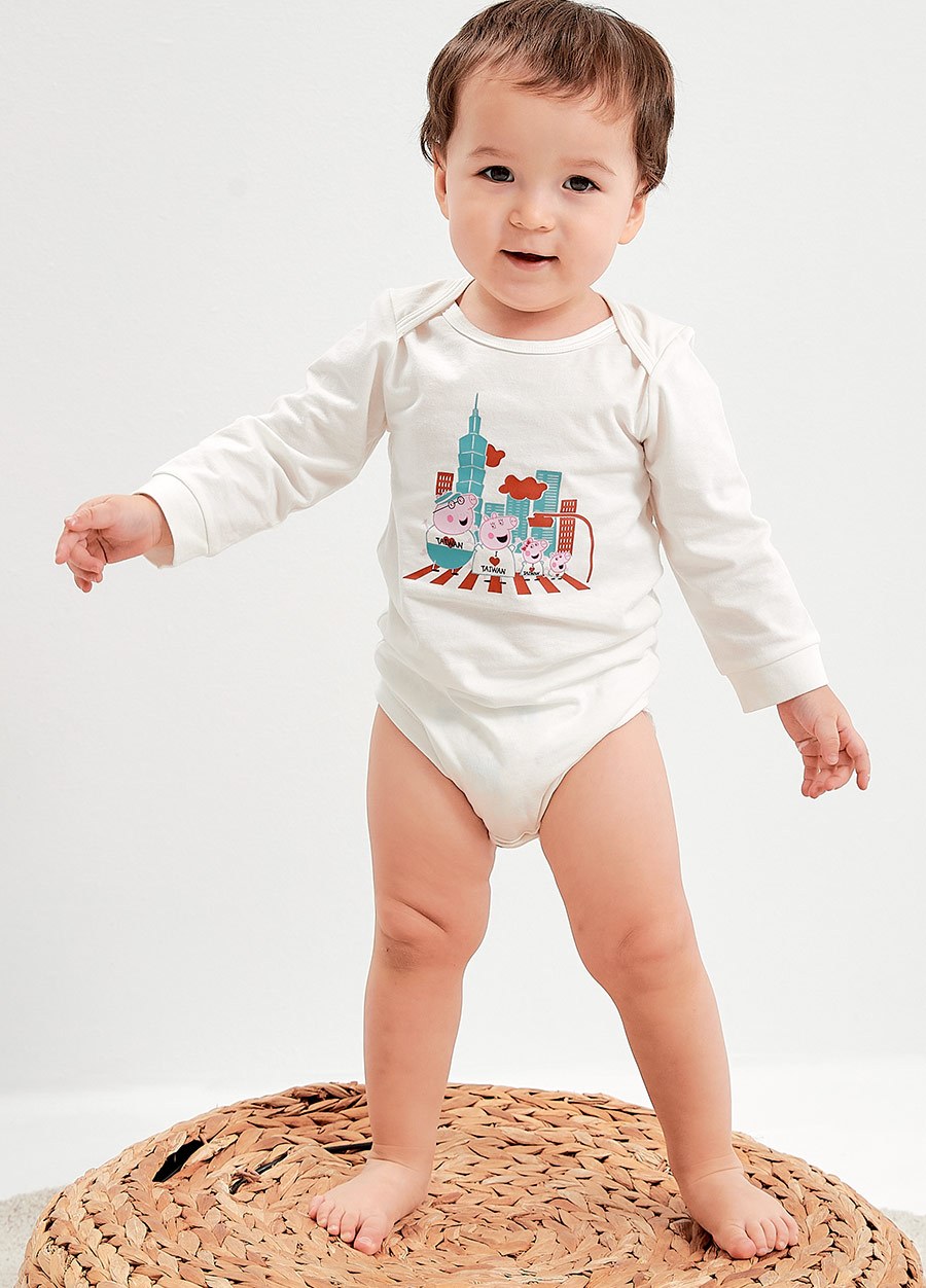 BABY佩佩豬Q彈棉質長袖包屁衣-愛台灣family