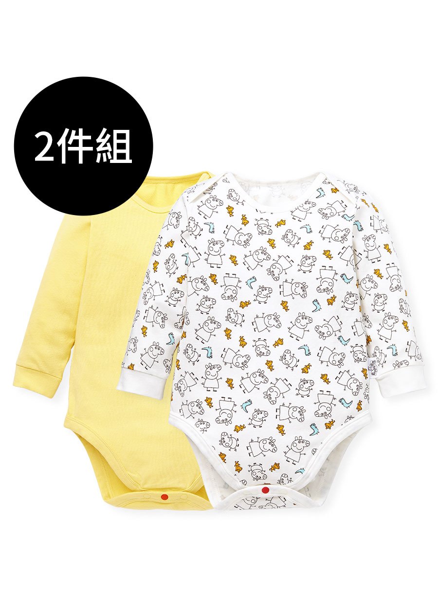 BABY Q彈棉質長袖包屁衣(2入)-線稿佩佩豬