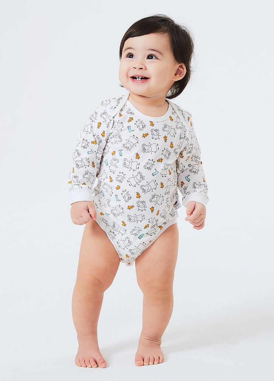 BABY Q彈棉質長袖包屁衣(2入)-線稿佩佩豬
