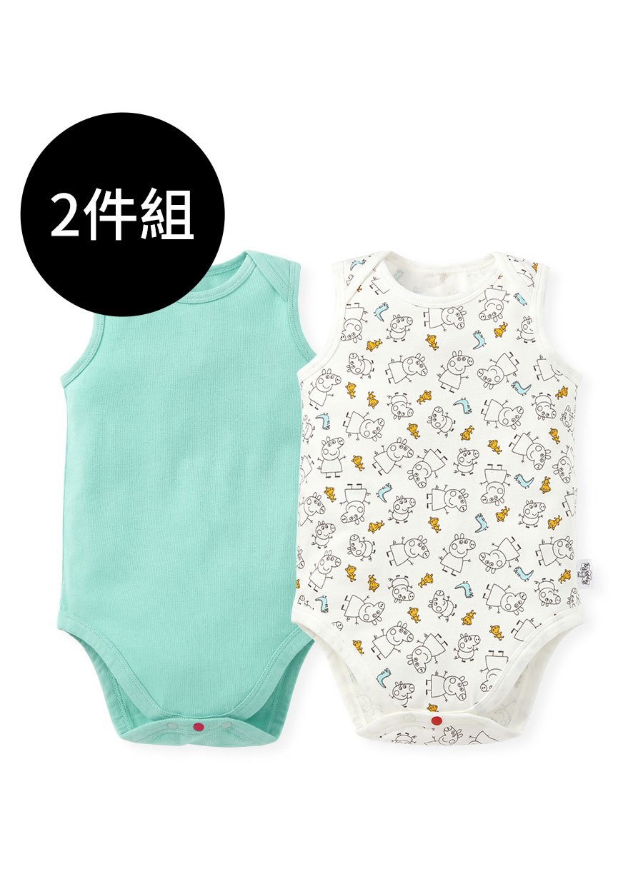 BABY Q彈棉質無袖包屁衣(2入)-線稿佩佩豬