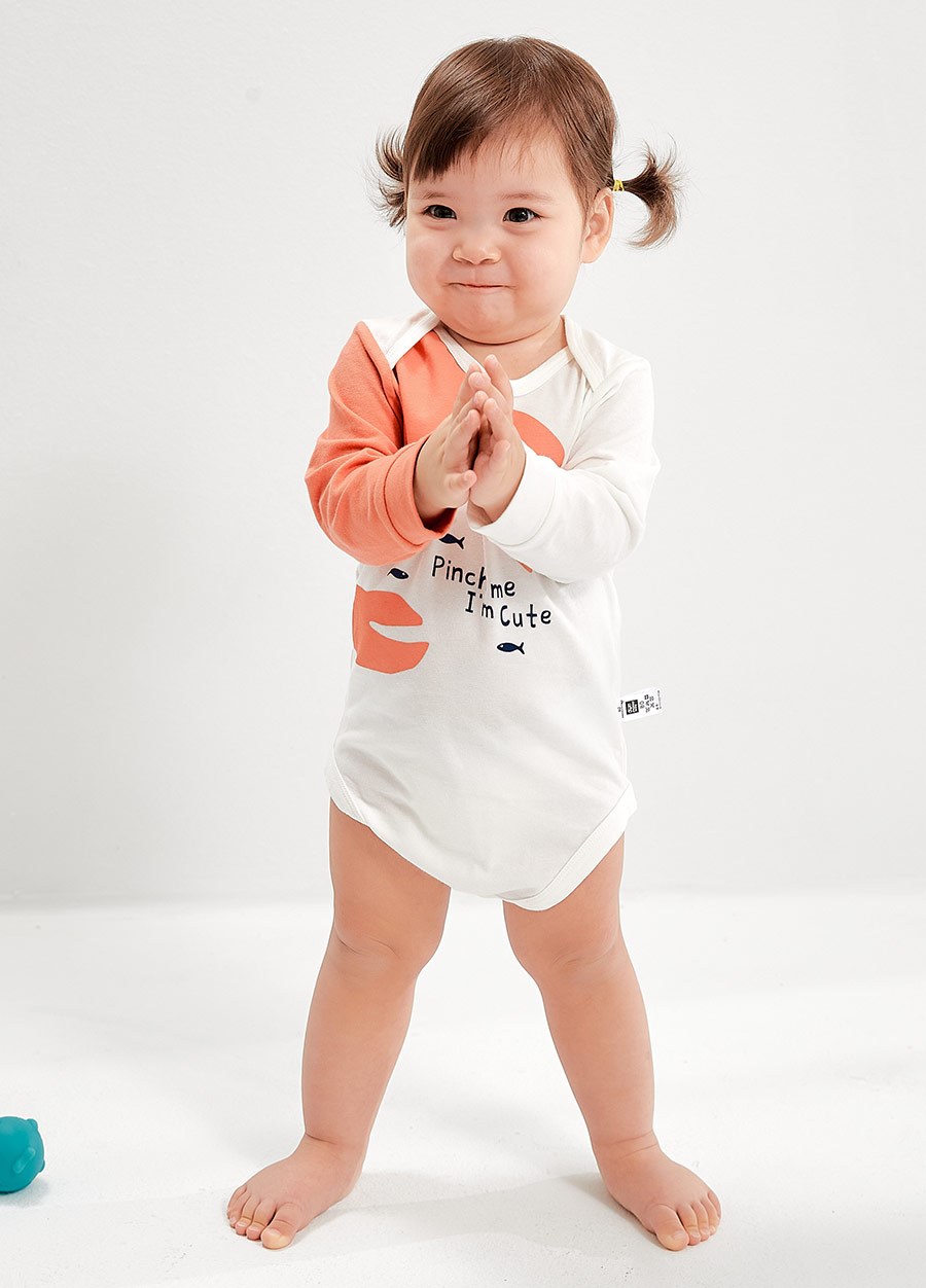 BABY Q彈棉質長袖包屁衣-螃蟹