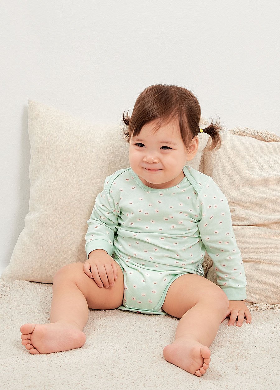 BABY Q彈棉質長袖包屁衣(2入)-薏仁