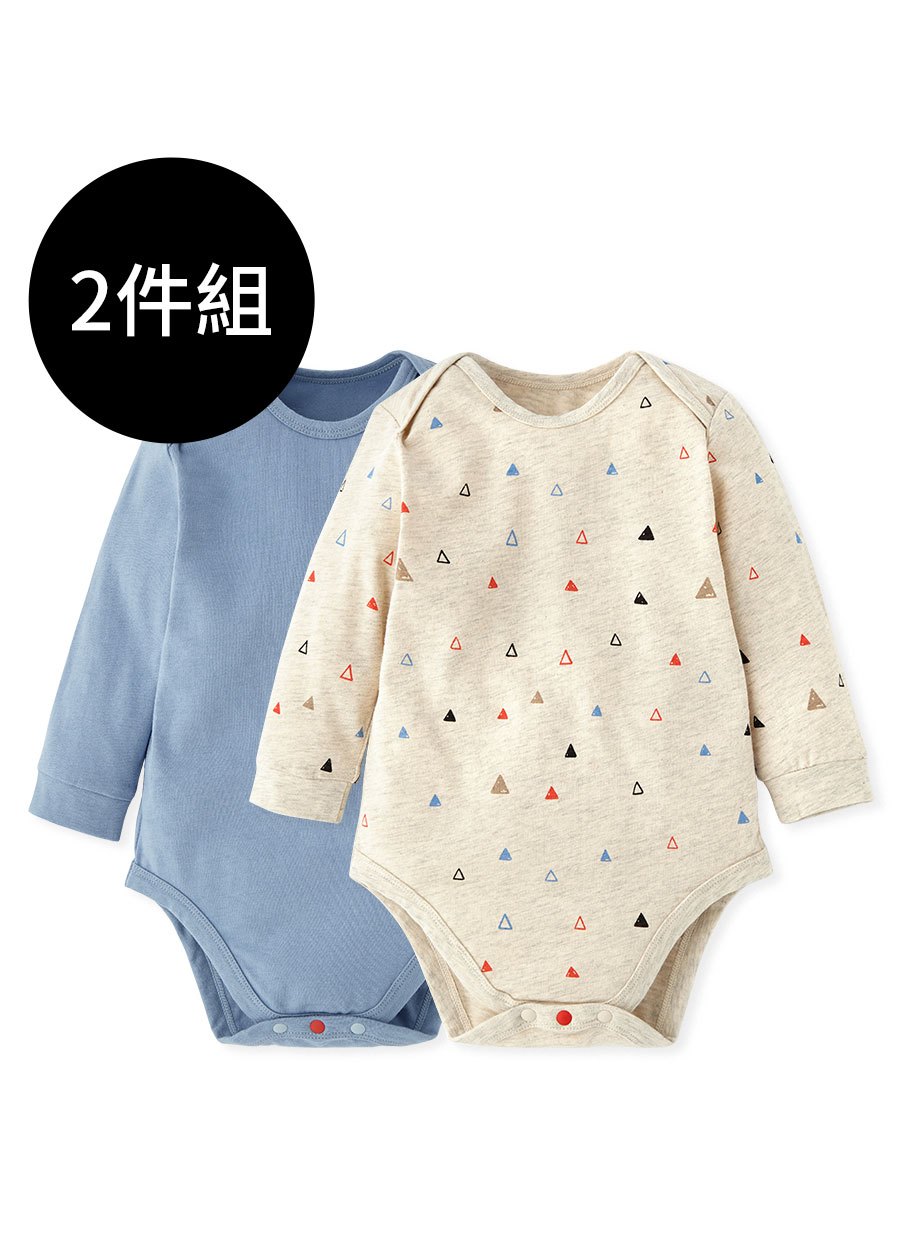 BABY Q彈棉質長袖包屁衣(2入)-塗鴉三角形