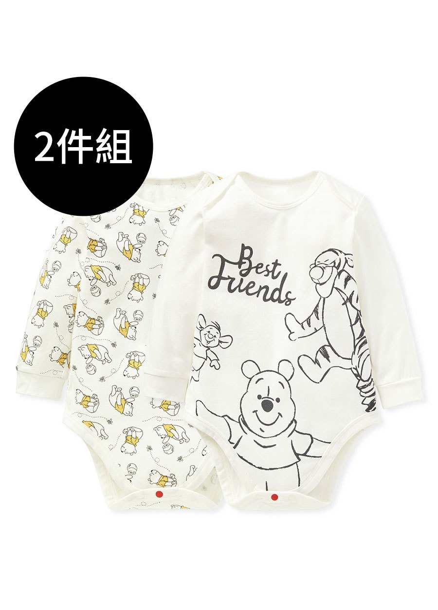 BABY Q彈棉質長袖包屁衣(2入)-蜂蜜維尼