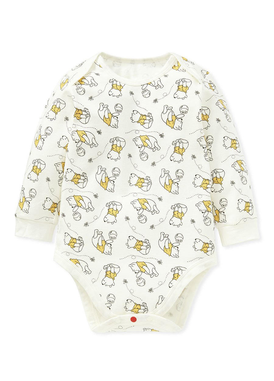 BABY Q彈棉質長袖包屁衣(2入)-蜂蜜維尼