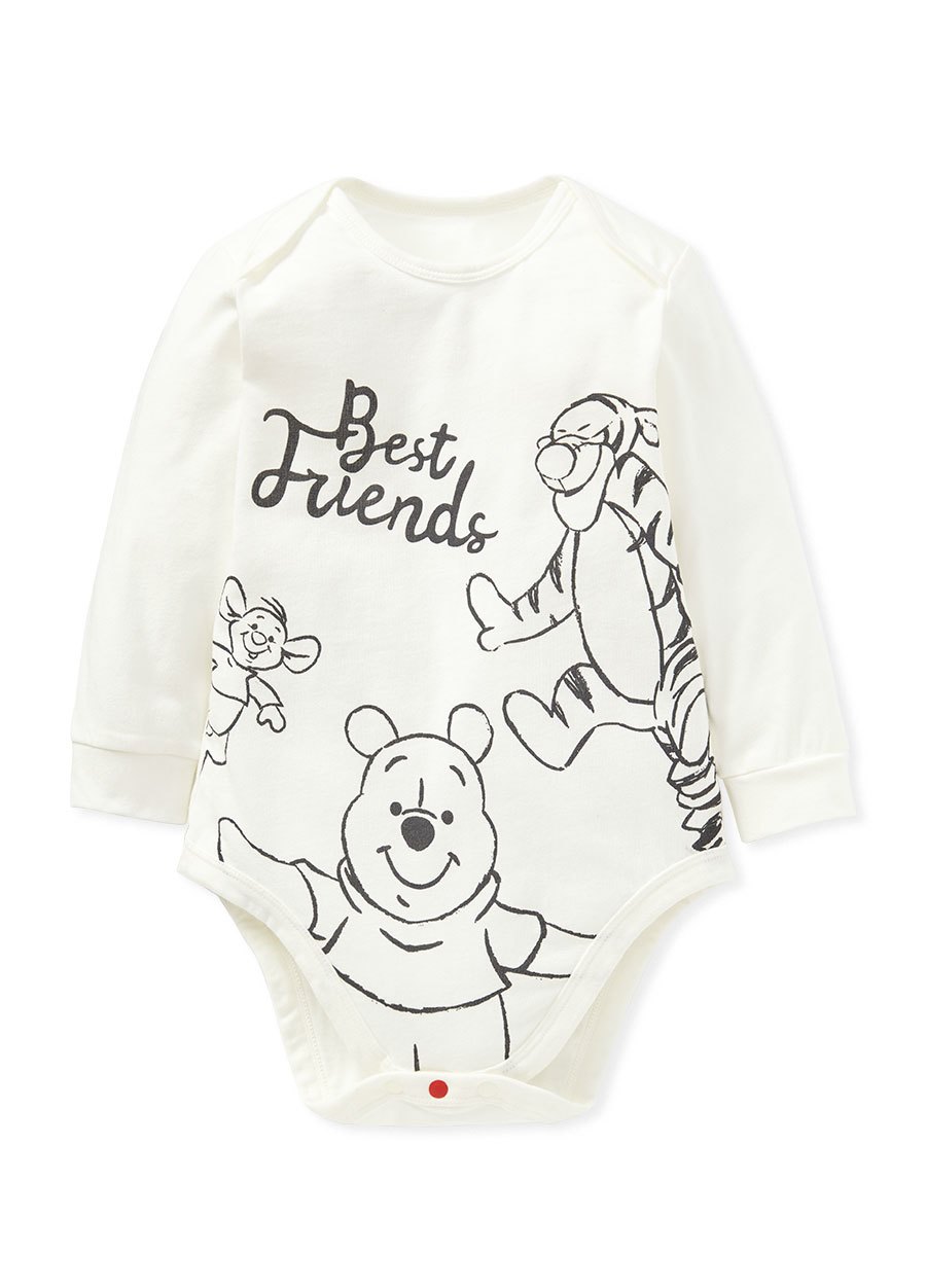 BABY Q彈棉質長袖包屁衣(2入)-蜂蜜維尼