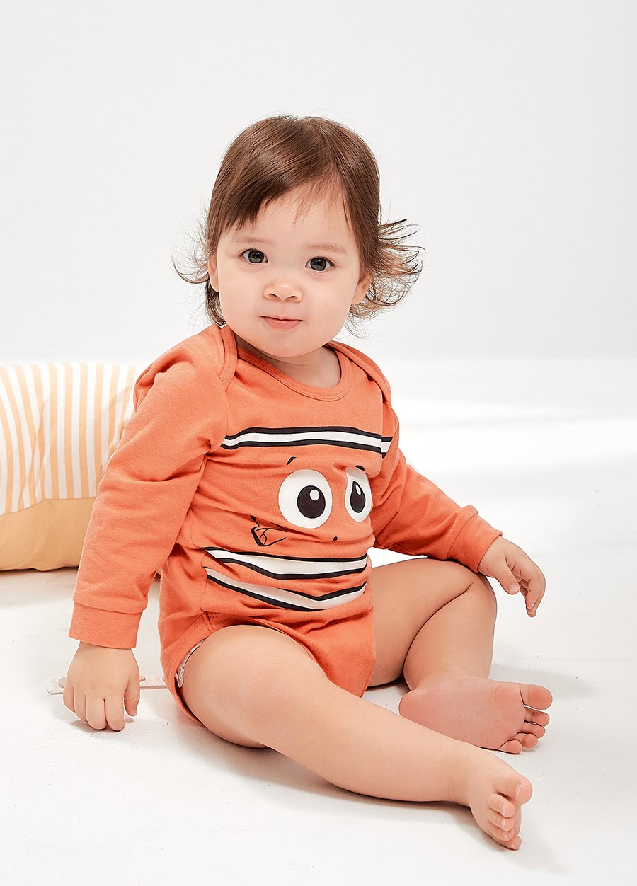 BABY迪士尼Q彈棉質長袖包屁衣-尼莫