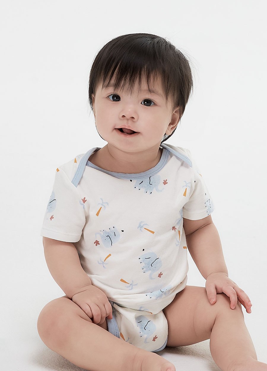 BABY Q彈棉質包屁衣(2入)-大象