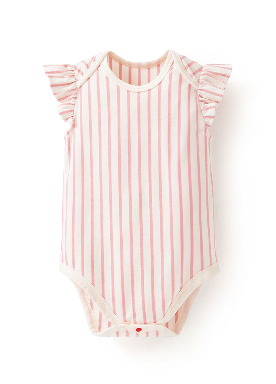BABY Q彈荷葉直條包屁衣