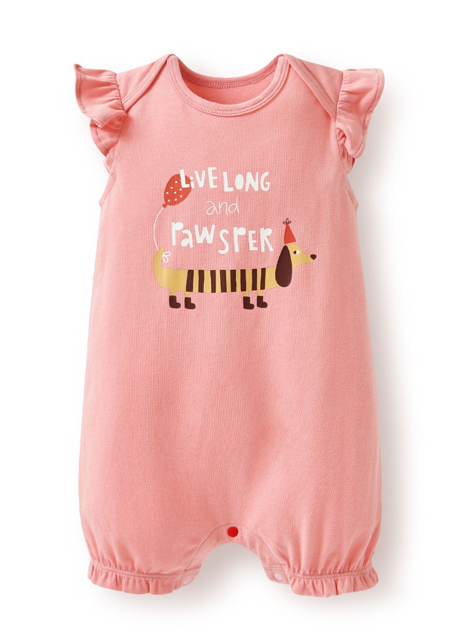 BABY Q彈荷葉連身包屁衣-臘腸狗