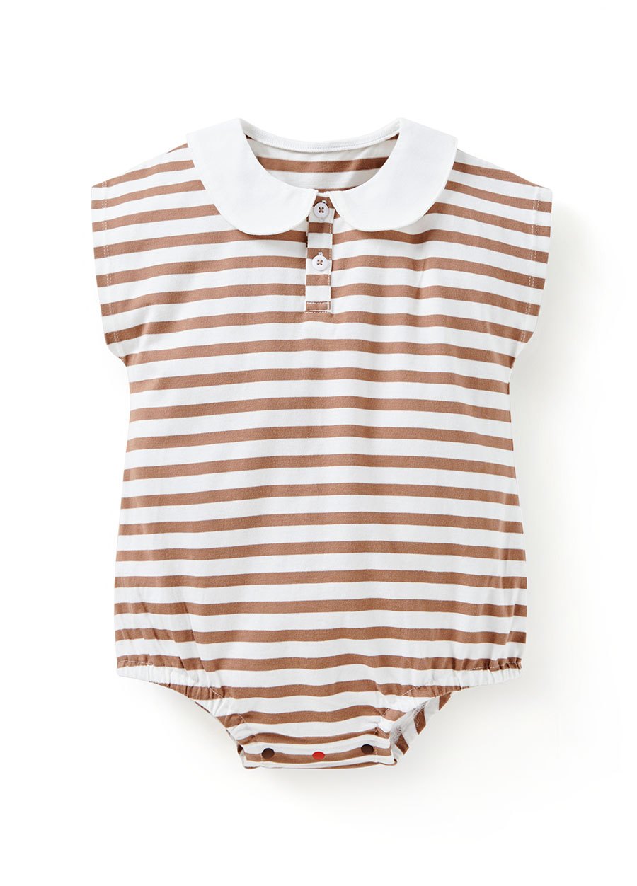 BABY翻領橫紋寬鬆包屁衣