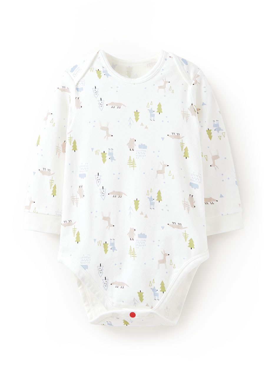 BABY Q彈棉質長袖包屁衣-森林動物