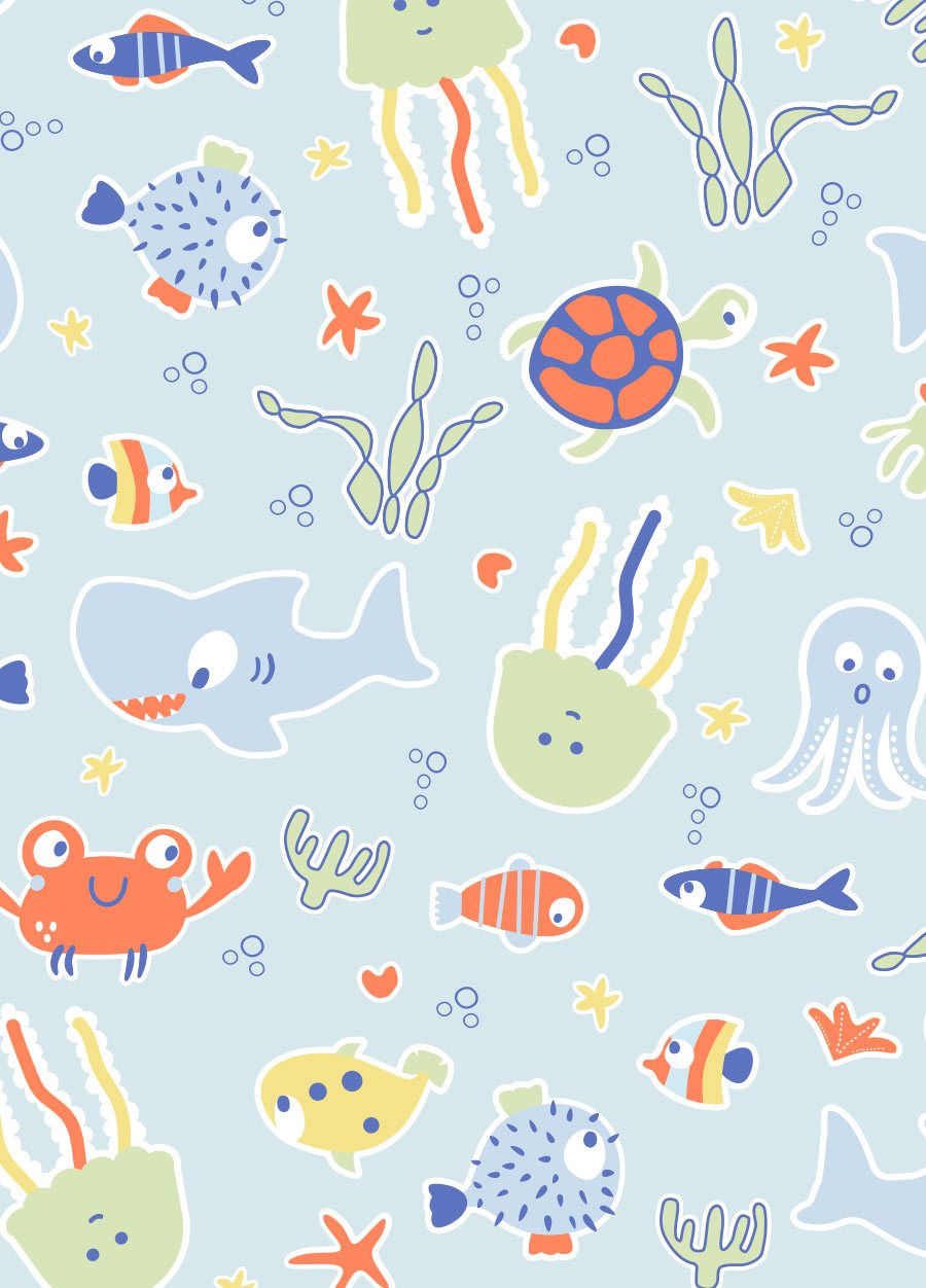 抗菌防踢被(薄款3Y)拉鍊款-海洋生物