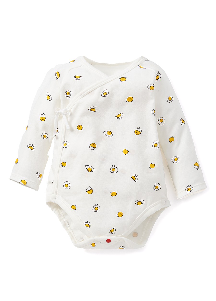 BABY Q彈棉質長袖包屁衣(2入)-蛋黃