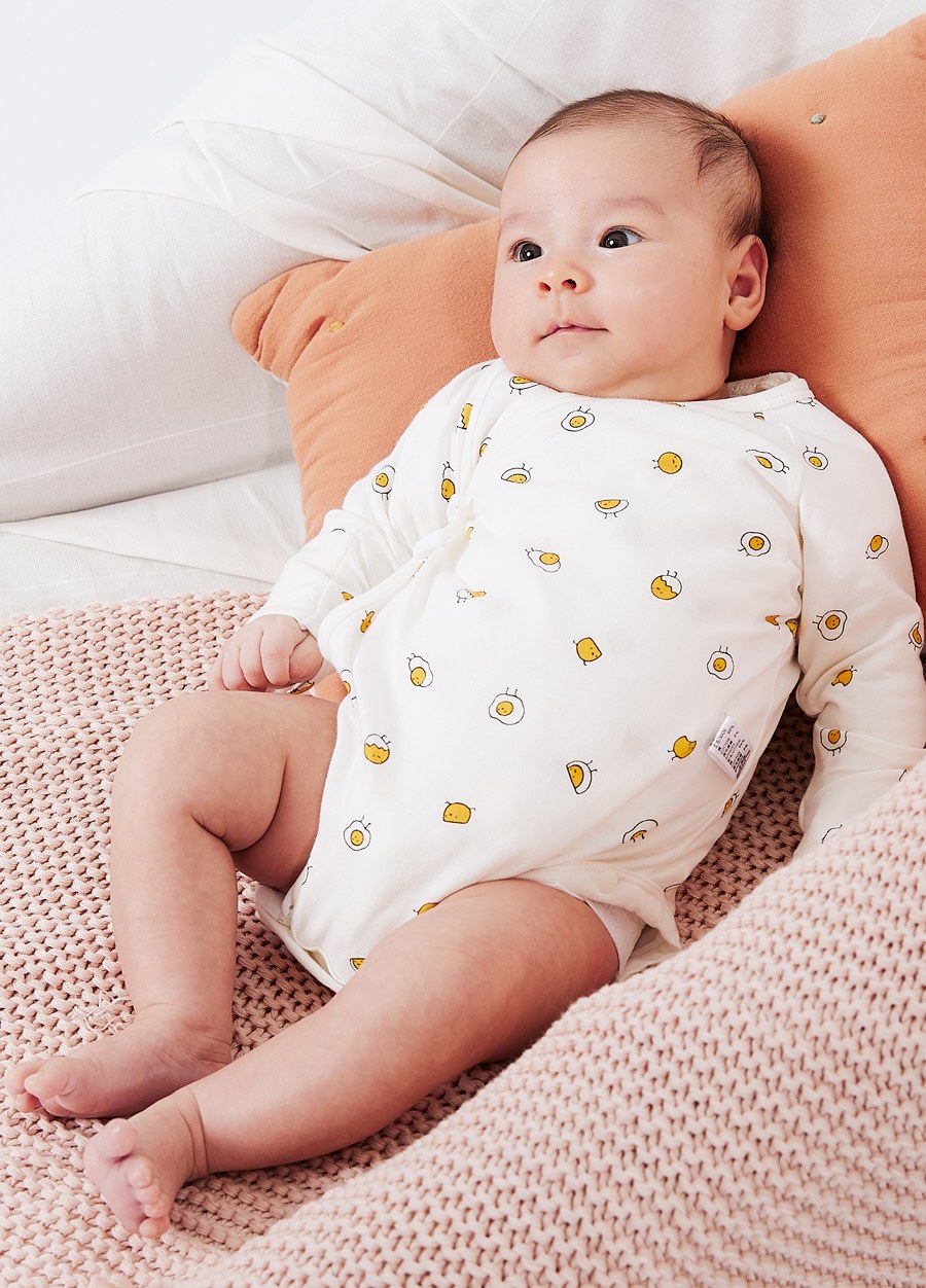BABY Q彈棉質長袖包屁衣(2入)-蛋黃