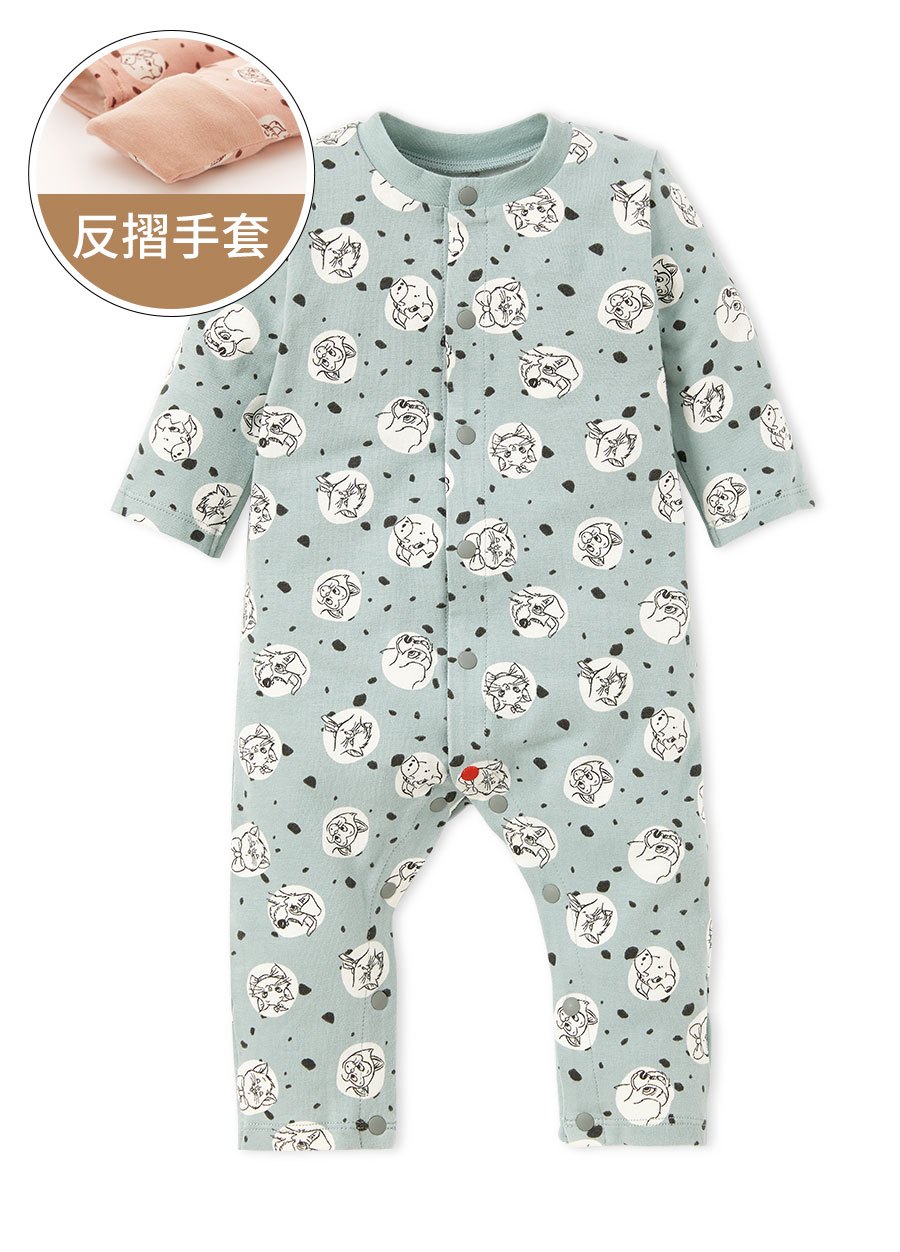 新生兒長袖連身衣-點點貓狗