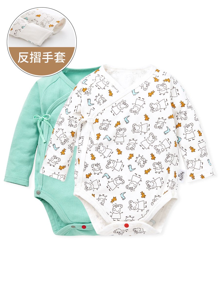 BABY Q彈棉質長袖包屁衣(2入)-線稿佩佩豬