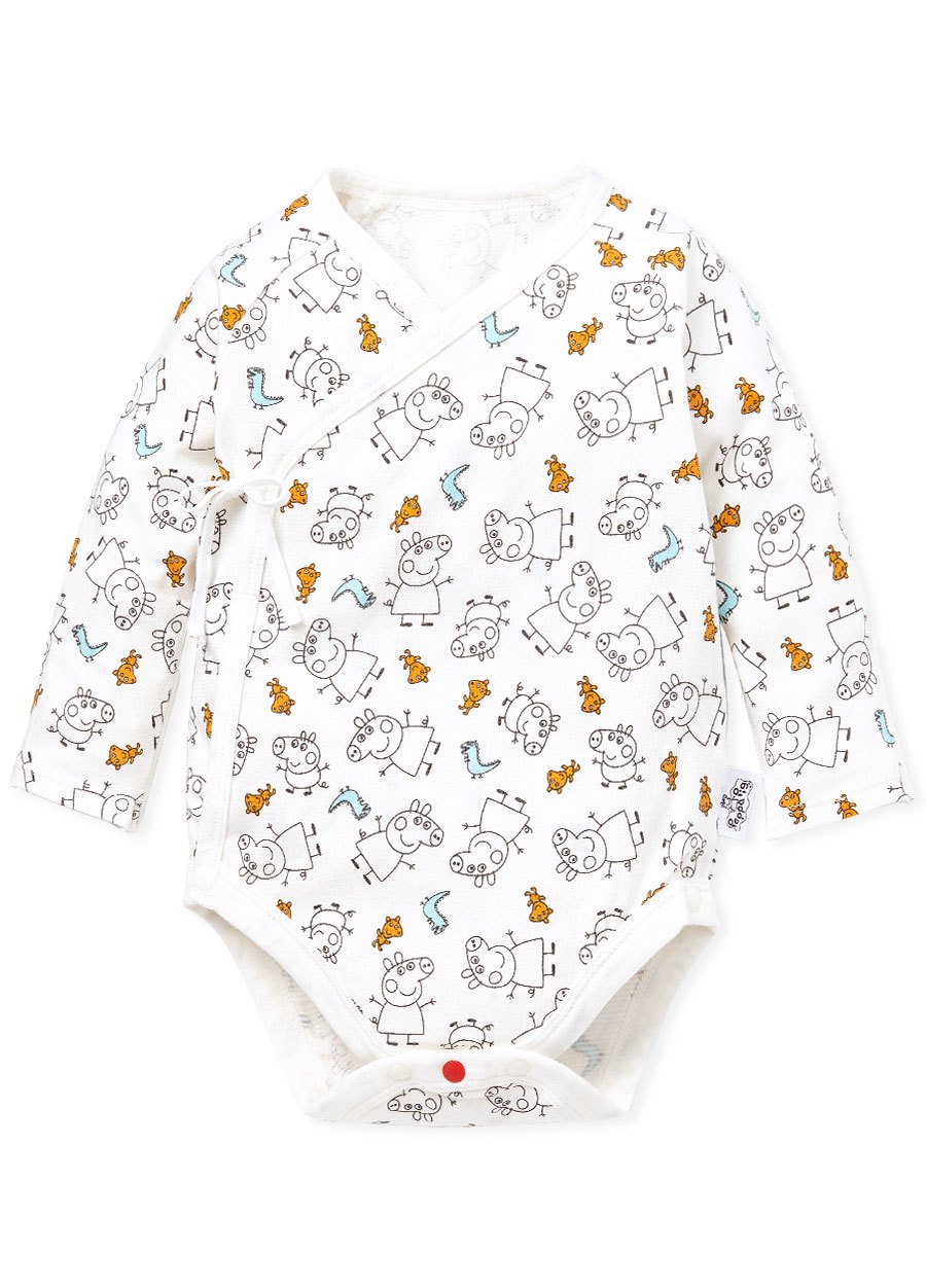 BABY Q彈棉質長袖包屁衣(2入)-線稿佩佩豬