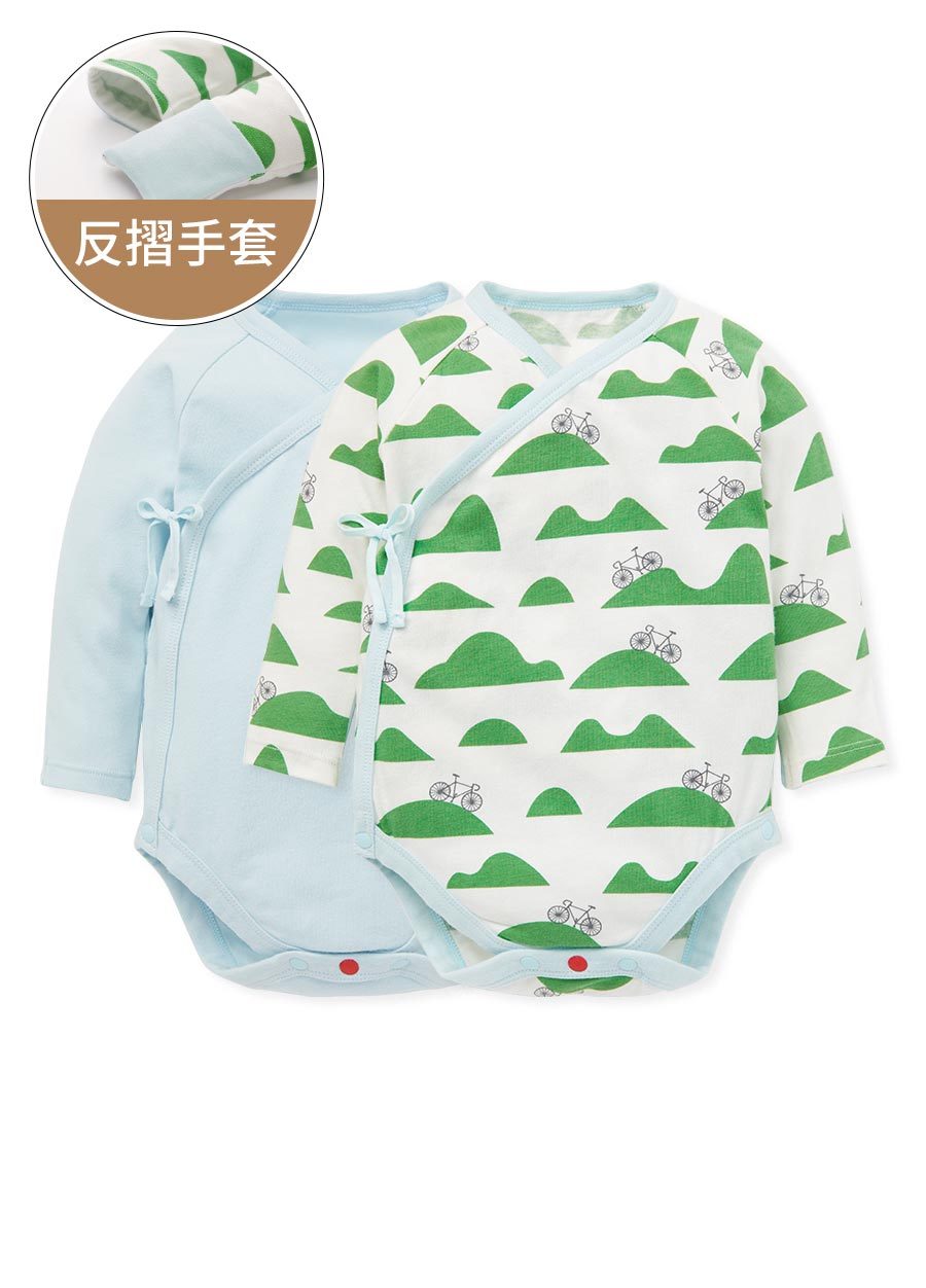 新生兒Q彈棉質長袖包屁衣(2入)-腳踏車