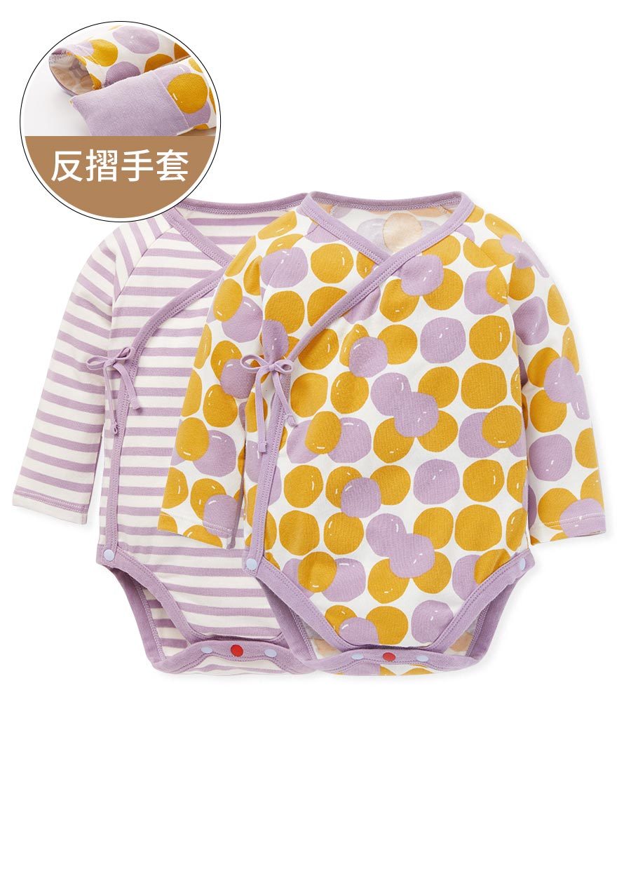 新生兒Q彈棉質長袖包屁衣(2入)-芋圓
