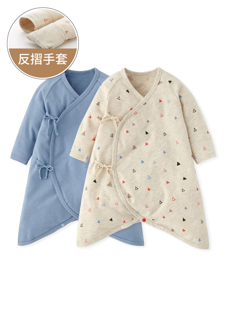 新生兒Q彈棉質蝴蝶衣(2入)-塗鴉三角形