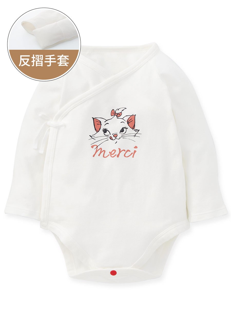 新生兒迪士尼Q彈棉質長袖包屁衣-瑪麗貓