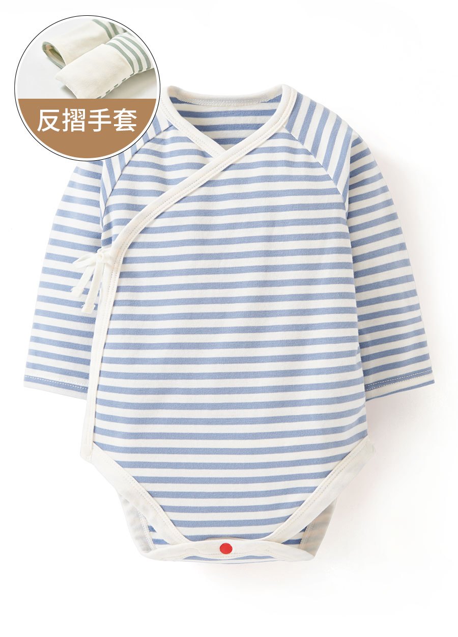 新生兒Q彈橫紋長袖包屁衣