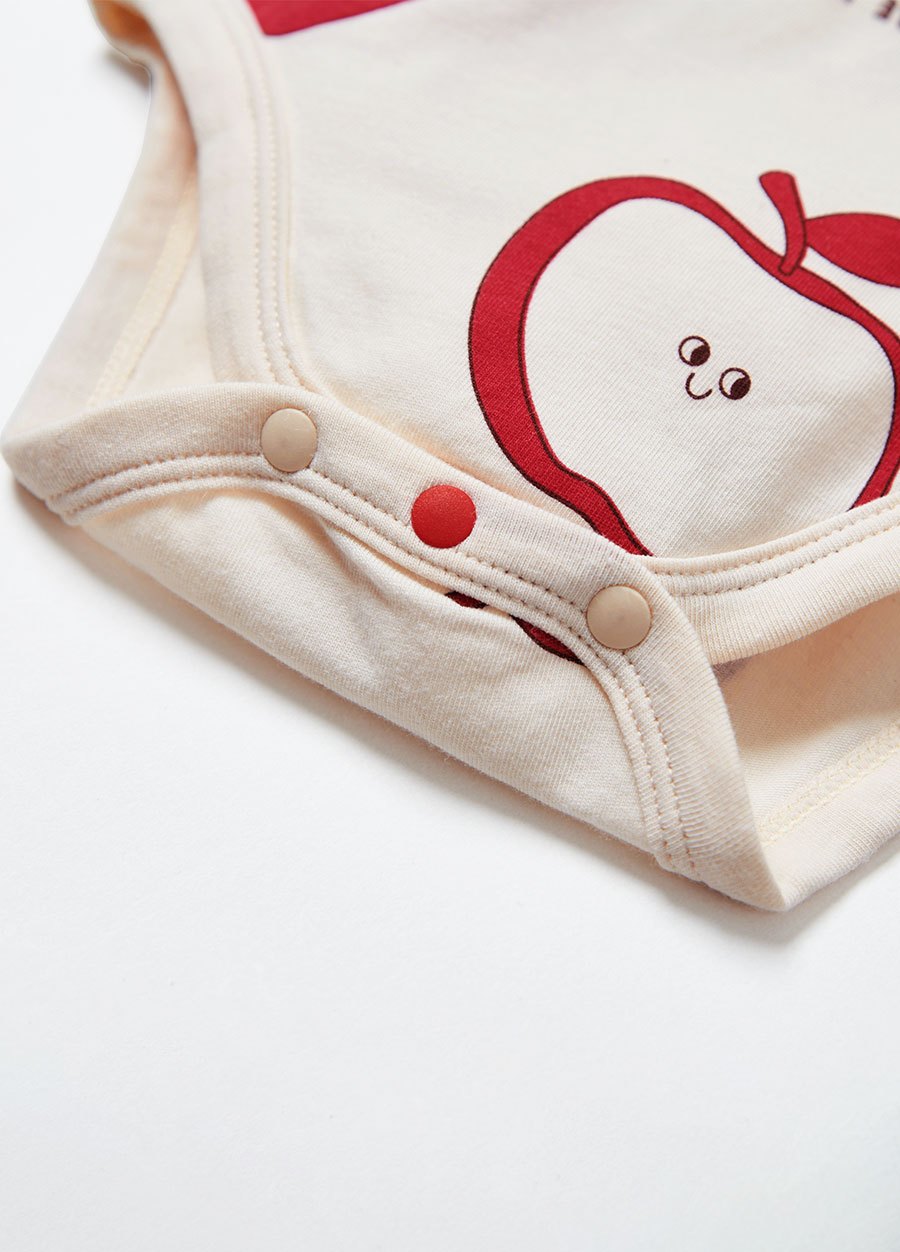 新生兒 Q彈棉質長袖包屁衣-蘋果