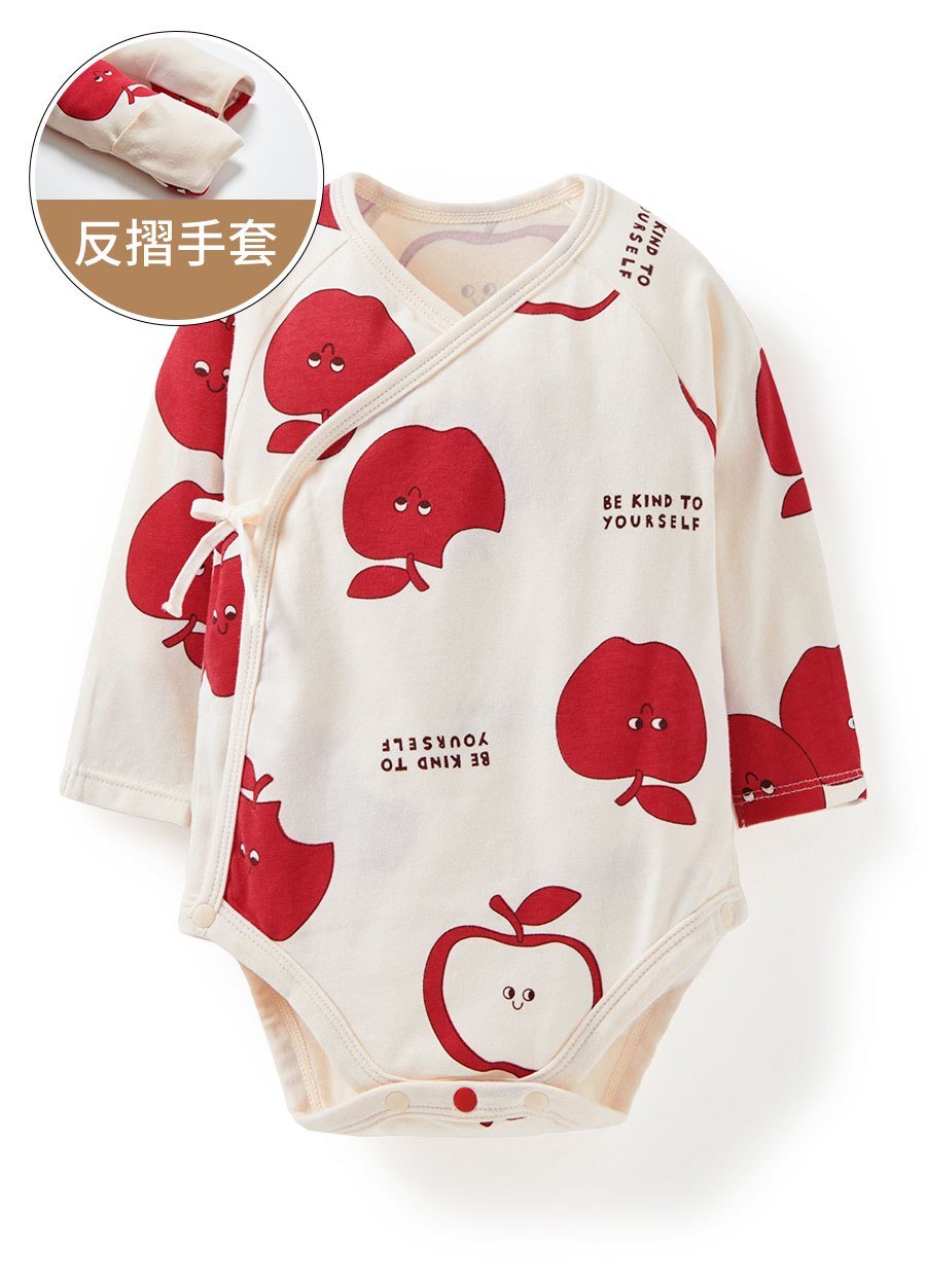 新生兒 Q彈棉質長袖包屁衣-蘋果