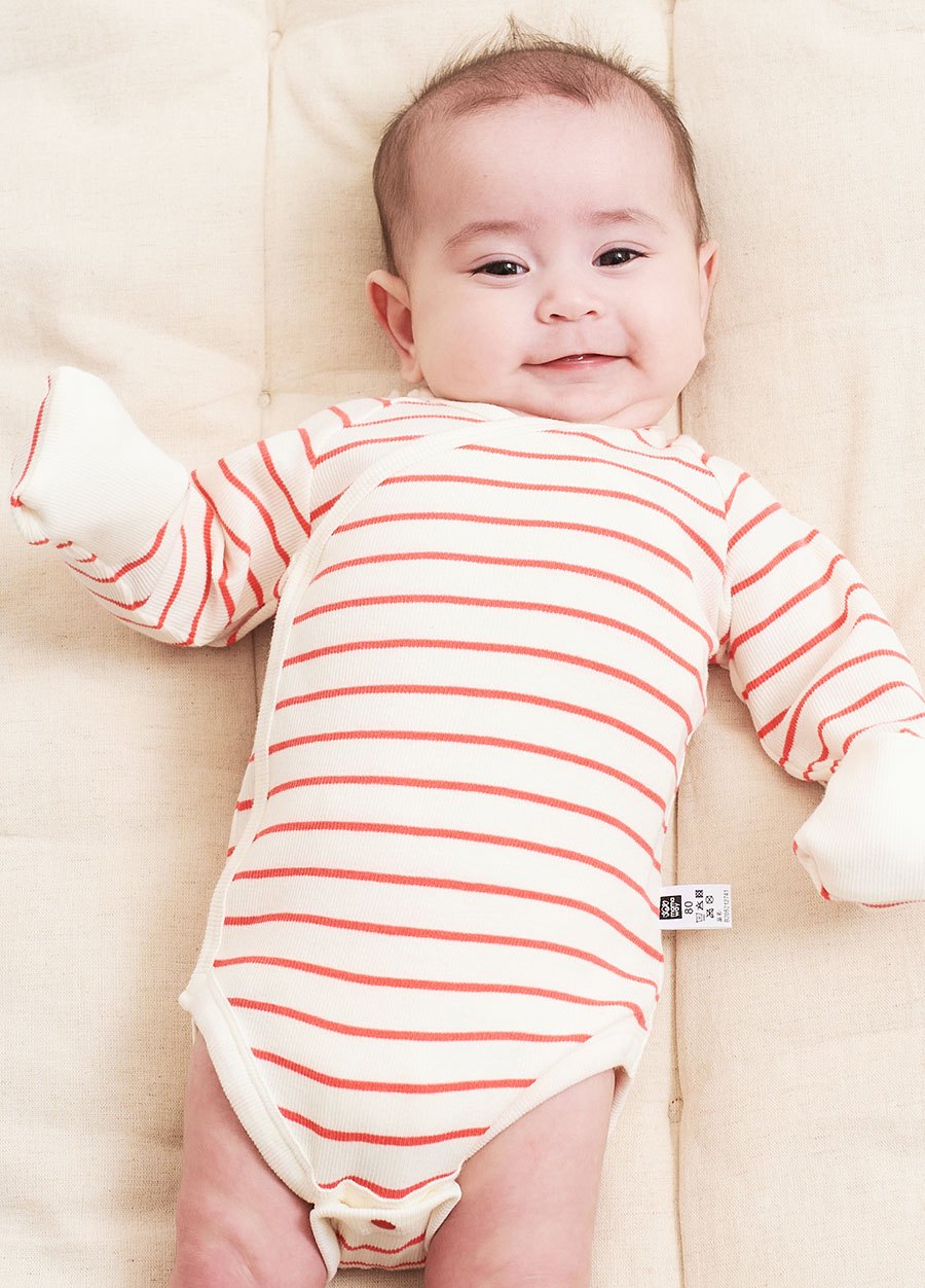 新生兒Q彈橫紋長袖包屁衣