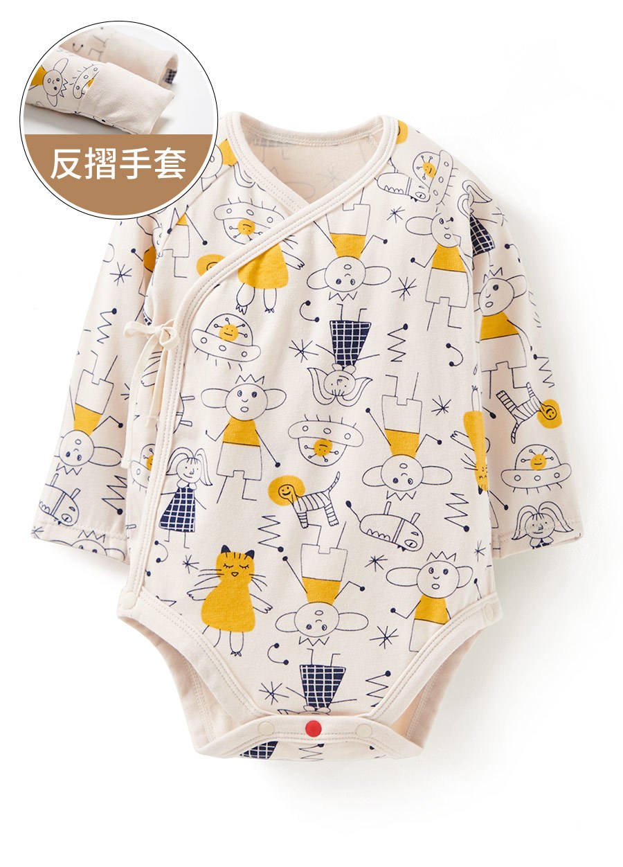 新生兒Q彈棉質長袖包屁衣-童趣線條