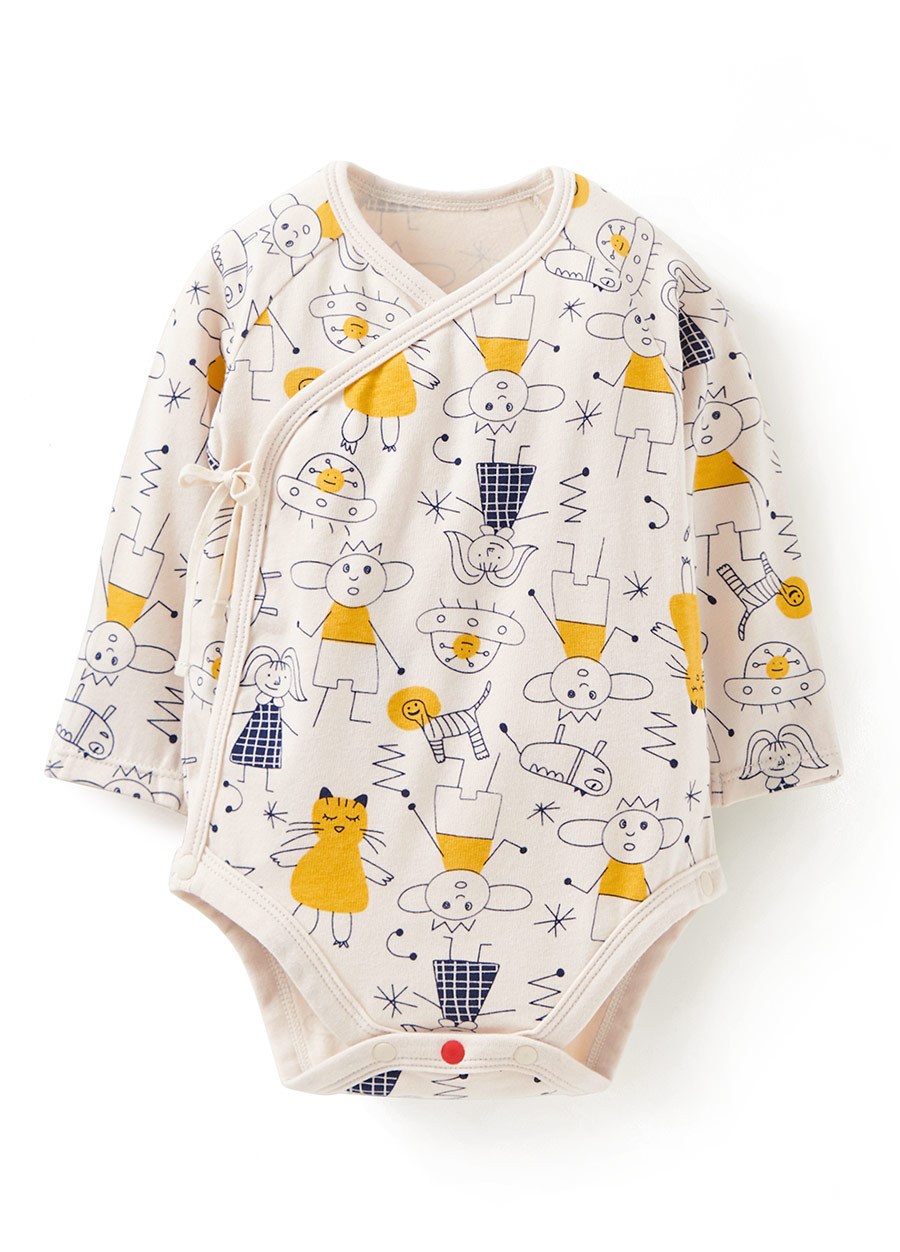 新生兒Q彈棉質長袖包屁衣-童趣線條