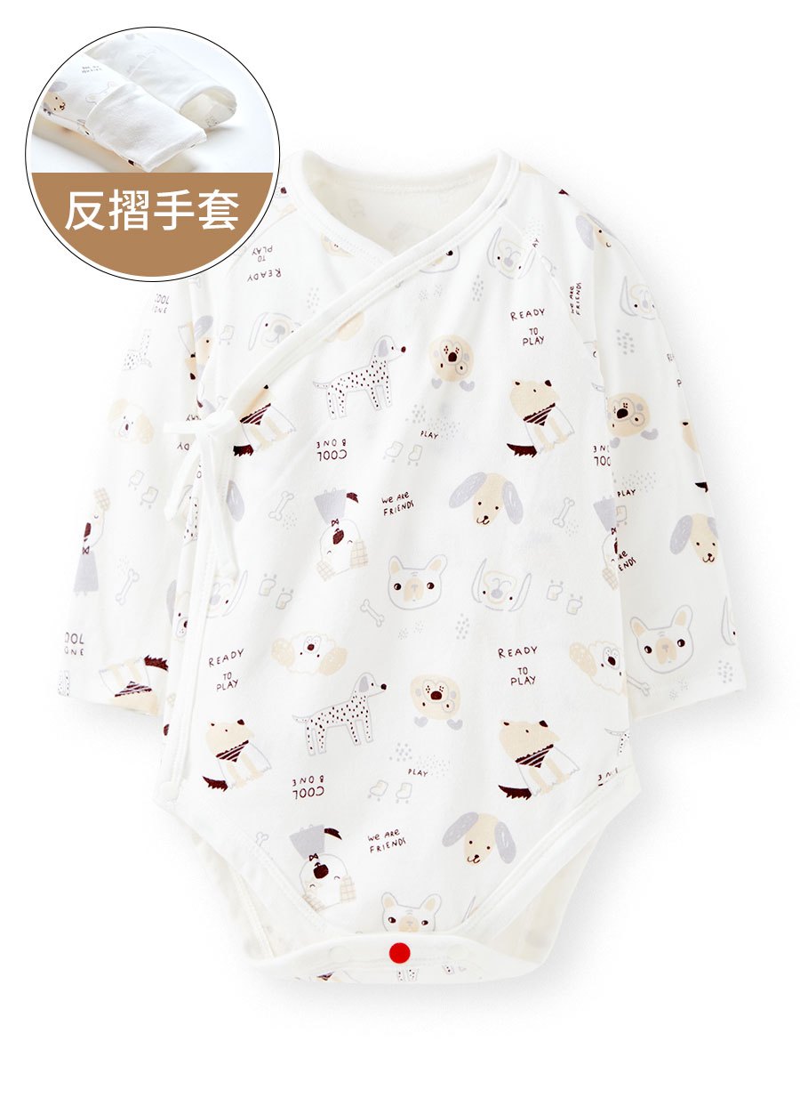 新生兒Q彈棉質長袖包屁衣-狗狗