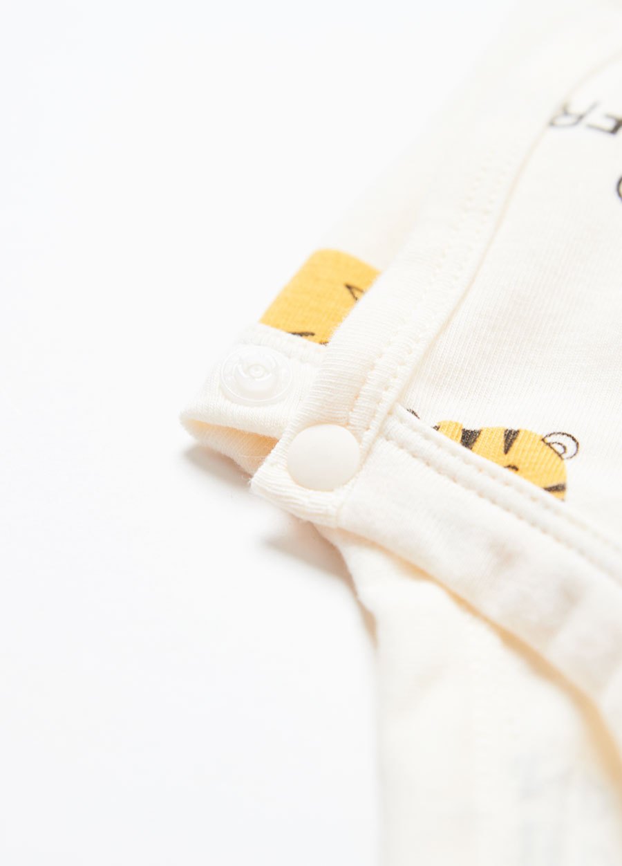 新生兒 Q彈棉質長袖包屁衣-老虎