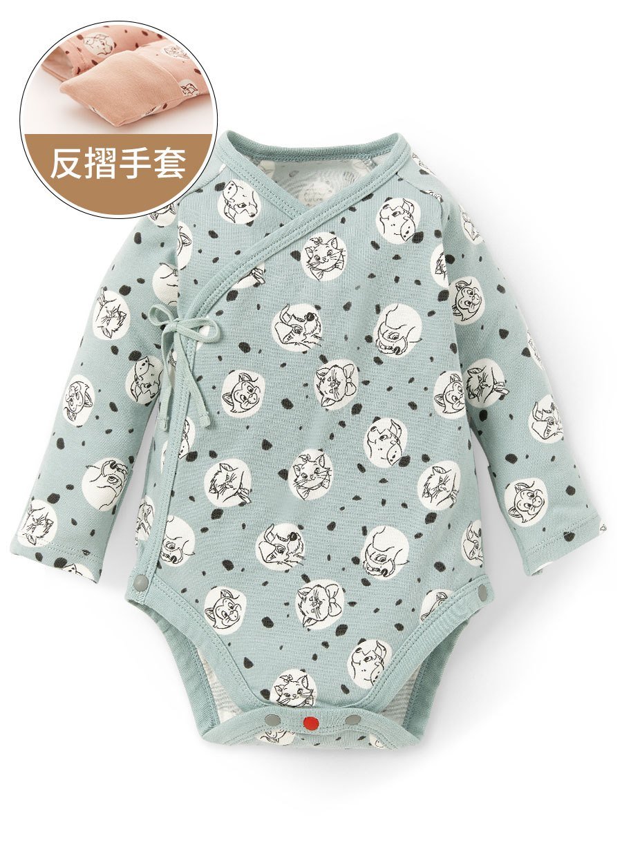 新生兒迪士尼Q彈棉質長袖包屁衣-點點貓狗