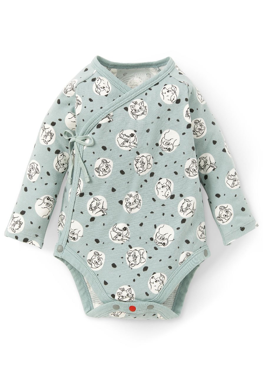 新生兒迪士尼Q彈棉質長袖包屁衣-點點貓狗