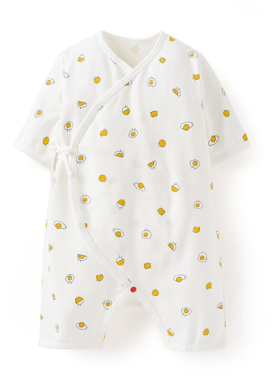 新生兒短袖連身包屁衣-蛋黃