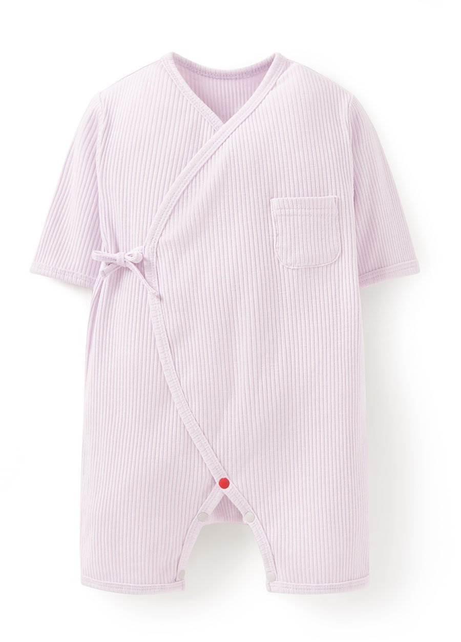 新生兒坑條短袖連身包屁衣