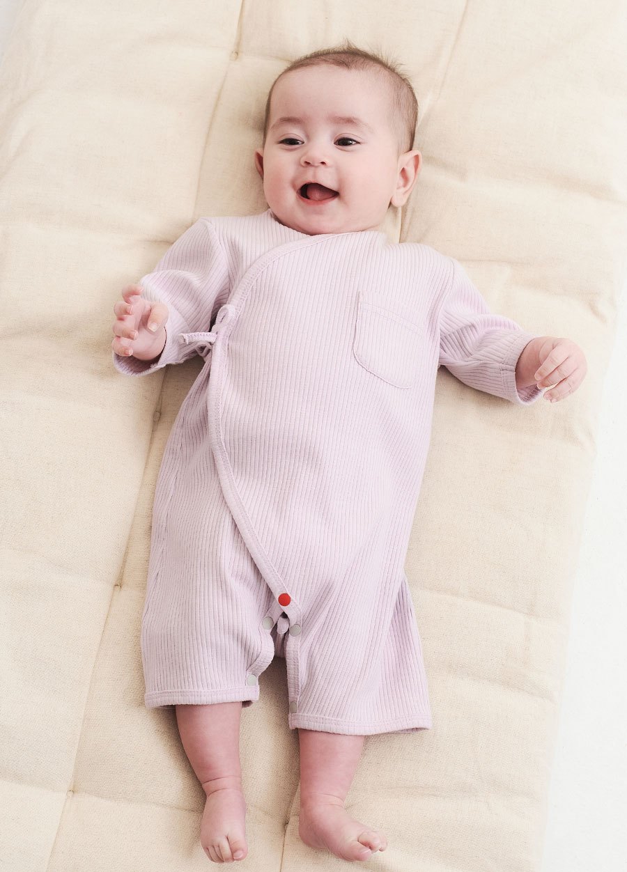 新生兒坑條短袖連身包屁衣