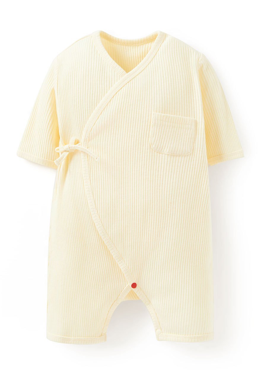 新生兒坑條短袖連身包屁衣