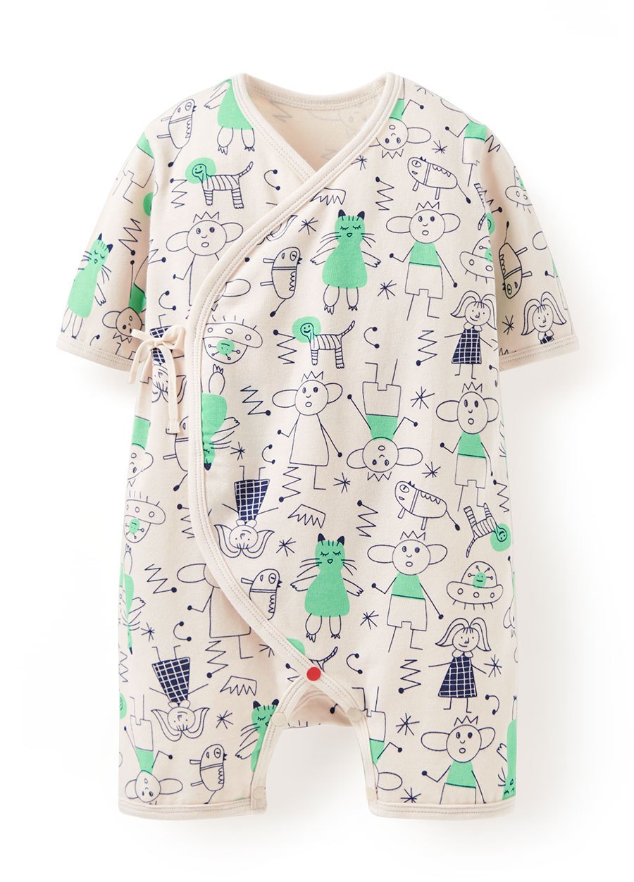 新生兒短袖連身包屁衣-童趣線條