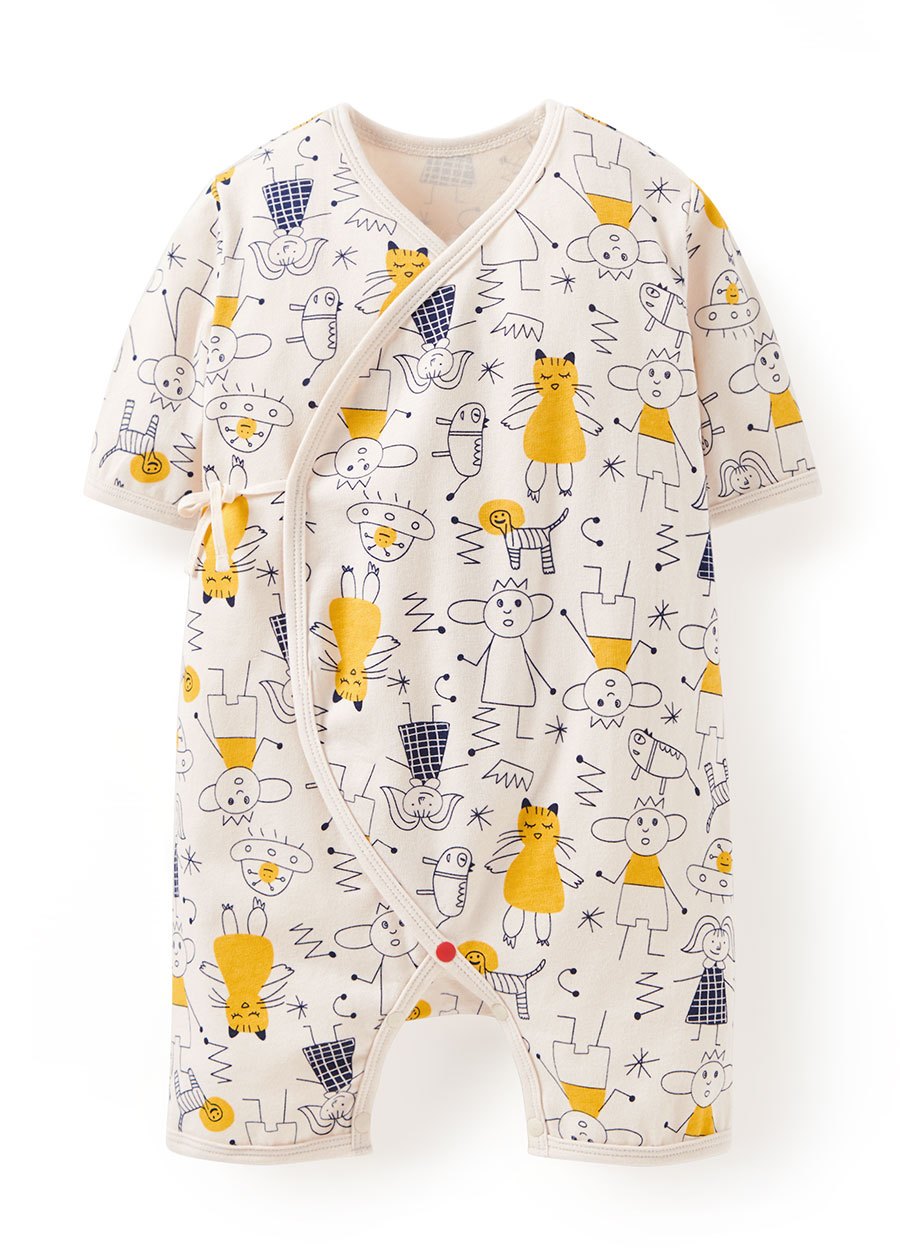 新生兒短袖連身包屁衣-童趣線條