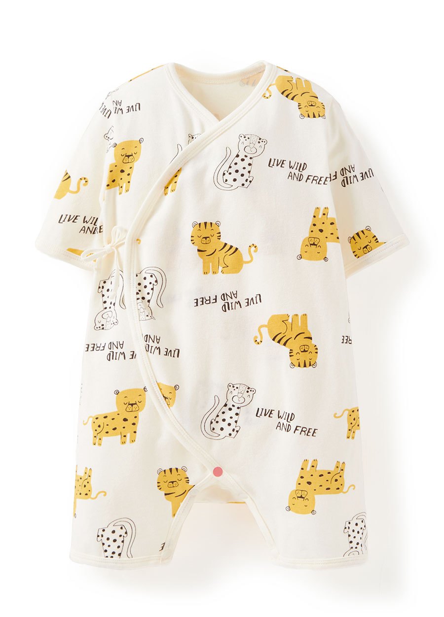 新生兒 短袖連身包屁衣-老虎