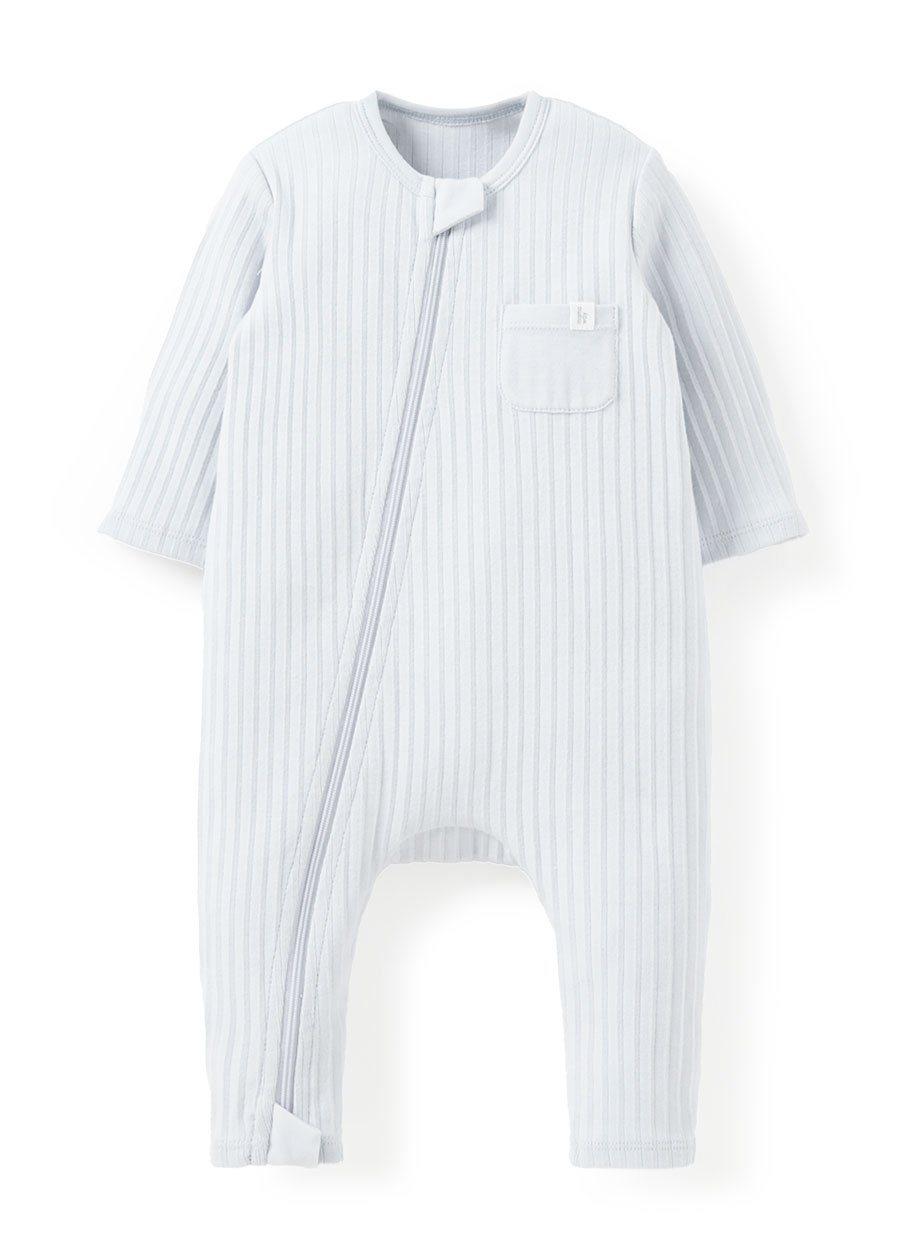 新生兒百褶羅紋雙拉鍊長袖連身衣(附帽子)